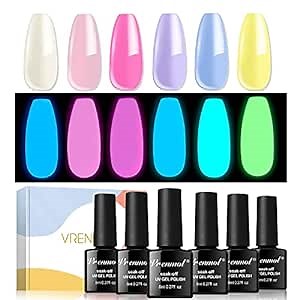 VRENMOL Glows in the Dark Gel Nail Polish Neon Nail Gel polish Soak Off Fluorescent Bright Colors Lacquer Nail Art - 6 PCS 8 ML