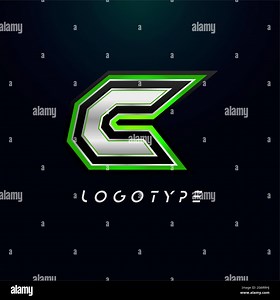 Letter C for video game logo and super hero monogram. Sport gaming emblem, bold futuristic letter with sharp angles and green outline. Tilted sharp Stock Vector Image & Art - Alamy