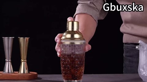 Gold Cocktail Shaker Set - Glass Cocktail Shaker with Strainer - Martini Shaker Set -Matching Cocktail Jigger & Bar Spoon with Muddler – Bartender Kit for Home Bar