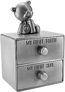 Mogoko Silver Tooth Box, Baby First Tooth and Curl Keepsake Box Set, Kids Teeth Fairy Holder for Boy or Girl