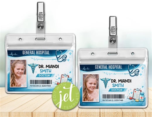 Kids Doctor ID Card Printable, Pretend Play Badge, Editable Nametag, Instant Download - Etsy
