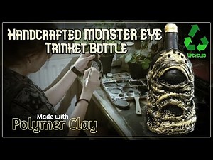 HANDCRAFTED Gothic Eye Trinket Bottle Using POLYMER CLAY and Acrylic Paint UPCYCLING Dark Crafts
