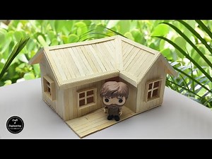 Mini Off Grid Log Cabin house made from Popsicle sticks