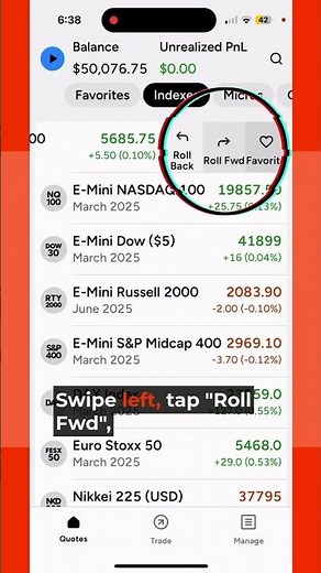 Rolling over contracts on the NinjaTrader mobile app