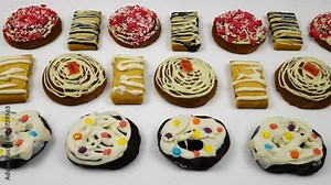 Shortbread of the different shapes and of a various decorated are on a white background