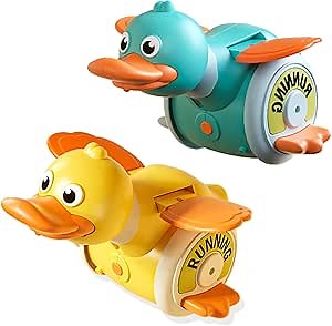 Crawling Duck Dog Toys, Interactive Dancing Duck Dog Toys with Music Sounds & Lights, 360 Rotating Auto-Crawling Action Ducks Toy for Puppies/Small/Medium Dogs (D-Yellow+Blue)