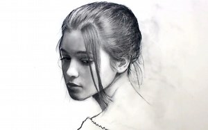 【炭笔肖像】Pensive Girl Charcoal Portrait - 6-15