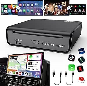 Magic Box Wireless CarPlay&Android Auto Adapter for Car, Car Ai Box Support Netflix/YouTube/Disney+, USB CD&DVD Player - Plug and Play, Suitable for Original Car with Wired Carplay Function