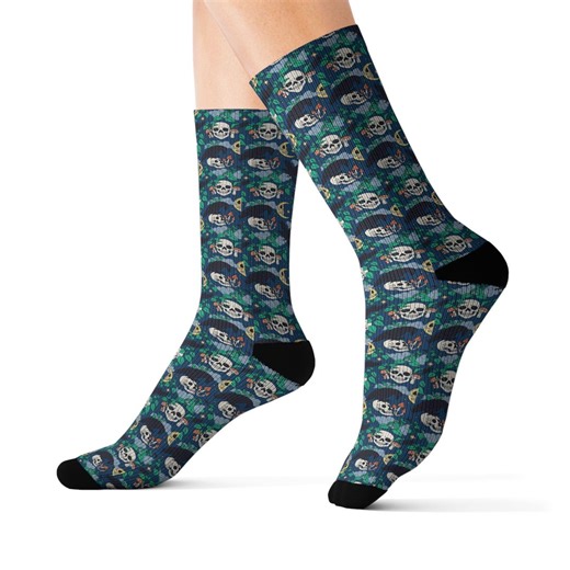 Skull Pattern Sock | Teal Blue Gothic Sublimation Socks - Etsy