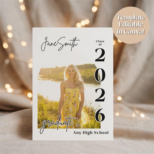 Graduation Announcement Template Digital Invitation Card Editable Design Customizable Photo Senior High School Canva Printable Party Class - Etsy