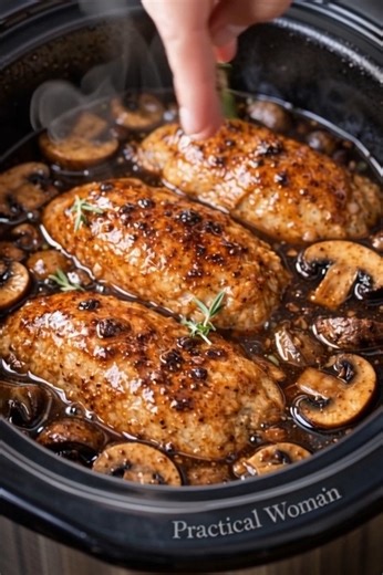 4-Ingredient Chicken Marsala with Mushrooms Recipe Ingredients 2 pounds boneless, skinless chicken breasts (about 4 medium breasts) 8 ounces sliced mushrooms (white button or cremini) 1 1/2 cups Marsala wine (sweet or dry, your preference) 1 (10.5-ounce) can condensed cream of mushroom soup Directions Spray the inside of your slow cooker with nonstick cooking spray or lightly grease it with a bit of oil to make cleanup easier. Place the chicken breasts in a single layer on the bottom of the slow