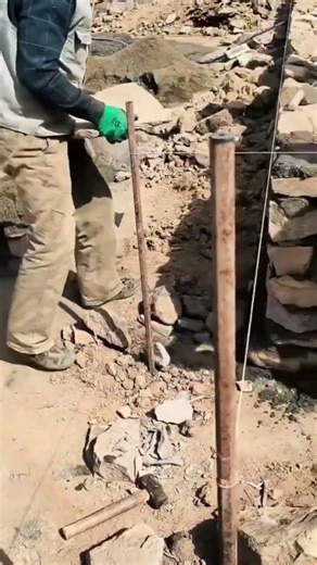 Neatly arranged stone fence construction process #construction #stone