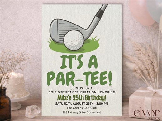 Golf Birthday Party Invitation, Hole in One Theme, Editable Canva Template - Etsy