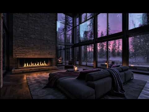 Luxury Cabin Loft at Night — 3 Hours | Fireplace + Rain Ambience (4K Ultra HD)
