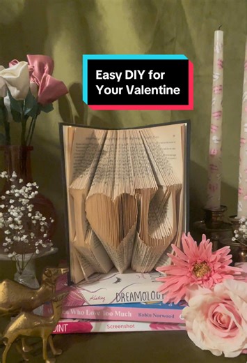 You’ll just need an old book from the thrift or your bookshelf, so it’s affordable & keeps books out of the landfill! :) #bookfolding #diyvalentine #bookishgifts #easydiy #origamibook
