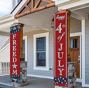 4th of July Decorations - Patriotic Decorations for Independence Day - Happy Fourth of July Deals and Let Freedom Ring Hanging Flags Bunting Banners Door Porch Sign - Fourth of July Party Supplies