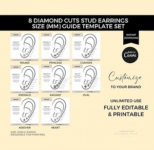 Editable Diamond Stud Earrings Size Guide Template Set Canva, Printable Earrings Size Chart, Custom Gemstone Size Guide, Jewelry Measurement - Etsy