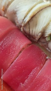 Sushi menu development. Various sushi and nigiri in the process of shooting. Takeaway