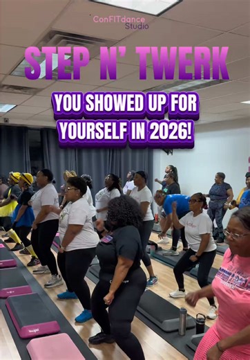 When show up for yourself in 2026! Step n’ Twerk is not about just the workout it Also means you put yourself first when you come to class (Hello ME TIME) ! Babbyyyyy it was all vibes lastnight we had a timeeee. All the twins 👯‍♀️ and triplets were in the building. Way to be a community and match your classmates 💃🏽 Catch us every Tuesday for step n’ twerk! Spots fill up 💨 FAST so get your ticket early. #confitdancestudio #confitdance #stepntwerk
