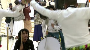 The 'Baraa,' also known as the war dance, consists of a group dancing and stomping in unison to the beat of drums. This traditional dance has now become a staple at Yemeni weddings. | Reuters