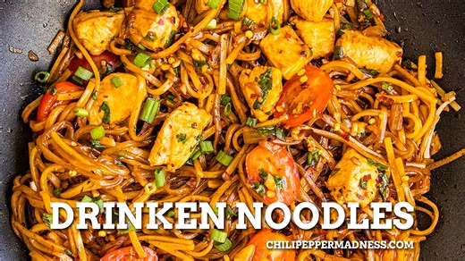 3.5K views · 85 reactions | This easy drunken noodles recipe (pad kee mao) is a popular Thai dish. Stir fried noodles are tossed in a savory sauce with hot peppers for wonderful heat. Super easy to make and ready in 10 minutes!  GET THE RECIPE: https://www.chilipeppermadness.com/recipes/drunken-noodles/ | Chili Pepper Madness - Recipes & More from a Gourmet Chilihead | Facebook