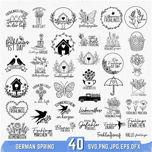 German Spring SVG Plotter File Bundle: Hello Spring Svg, Spring Magic, Flowers & Spring Greetings, Cricut Silhouette Laser File - Etsy