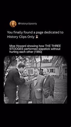 History Clips Only on Instagram: "In 1960, Moe Howard demonstrated the precise choreography behind the Three Stooges’ slapstick, revealing how their chaotic comedy was built on split-second timing and trust. What looked like real eye pokes, slaps, and hits were actually carefully practiced illusions that defined one of Hollywood’s most iconic comedy acts. This behind-the-scenes moment shows how the Stooges mastered physical humor without causing harm, relying on rehearsed angles, controlled move