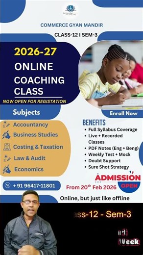 Introduction Class I For Admission Online Coaching Class I For Sem-3 I Class-12 I WBCHSE I 2026-27