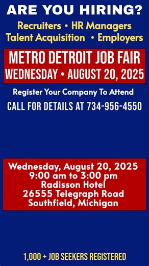 Detroit August 20, 2025 Job Fair. #detroitjobs #michiganjobs