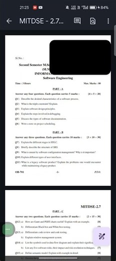KARNATAKA STATE OPEN UNIVERSITTY MSC IT SEM-2 SOFTWARE ENGINEERING QUESTION PAPER 2024