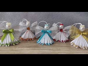 Kanzashi Christmas angel /Angel in glitter dress / Satin ribbon angel / Handmade decoration/