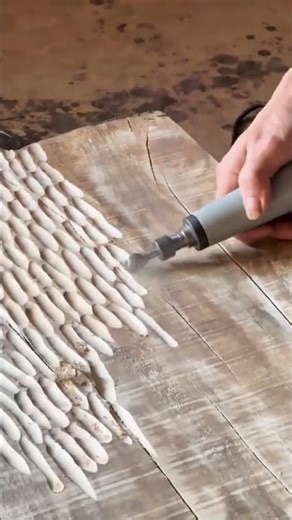 Using a Rotary Power Tool with a Ball Burr to Create a Detailed Scale-Like Texture on a Wood Block