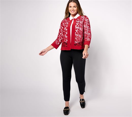 Dennis Basso Open Front Lace Topper with Combo Trim - QVC.com