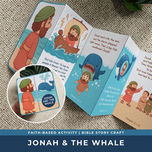 Jonah and the Whale Craft Printable | Bible Story Activity for Christian Kids - Etsy