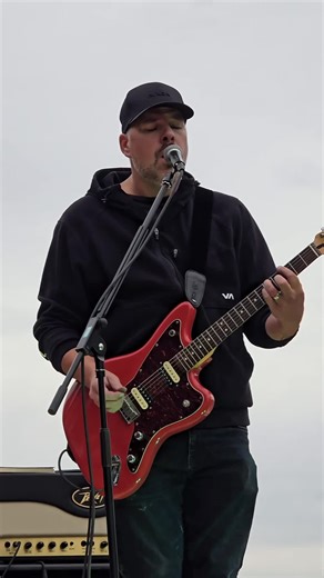 Just playing music and breaking codes. 🔐 #guitarplayer #singer #codebreaker #lovemusic #outdoorvenue #3pieceband #redguitar