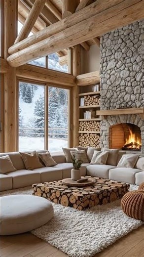 From Concrete to Cozy Chalet 😍 Winter Fireplace Transformation #4k #architecture #aesthetic #bedroom