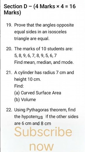 math sample paper class 10