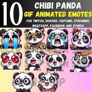 10x Chibi PANDA ANIMATED Gif Emotes Pack Whatsapp | Twitch | Discord | Youtube | Streaming | Cute Chibi Cartoon Panda Emoji Emote Sticker - Etsy