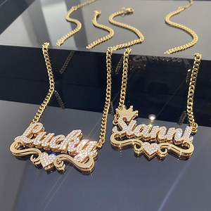 Diamond Name Necklace: Double Nameplate, 18K Gold Personalized Jewelry, Mom Gift - Etsy