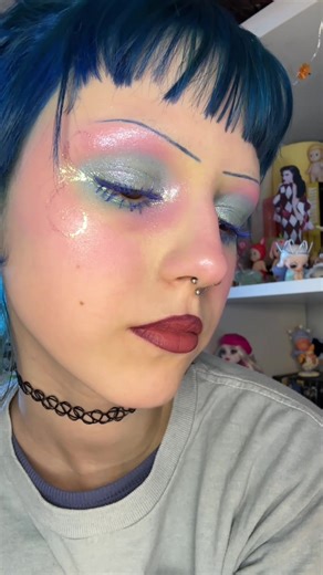 obsessed with this makeup look🥹🥹 @Lethal Cosmetics adventure fime eyeshadow palette, adventure time rainicorn highlighter, adventure time ice king glitter eyeliner, adventure time princess bubblegum blush hema - blue waterproof mascars @NYX COSMETICS FRANCE top concealer, epic ink glitz blue liner(used for eyebrows) @CbeautyMall - cherryep ambition palette @BEAUTY BAY - bright matte palette #swancullens #creativemakeup #bluehair #makeupinspo #makeuptut