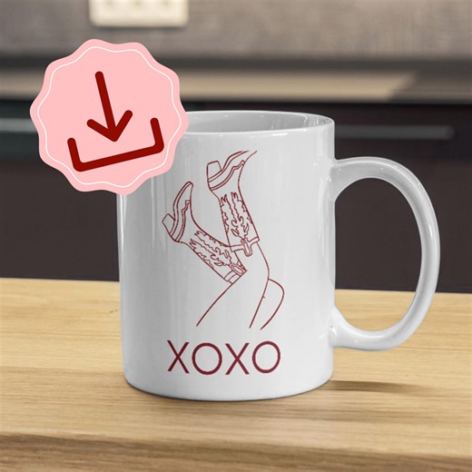 Western Cowgirl Boots Line Art Print With XOXO Typography, Minimalist Red Outline Wall Decor - Etsy