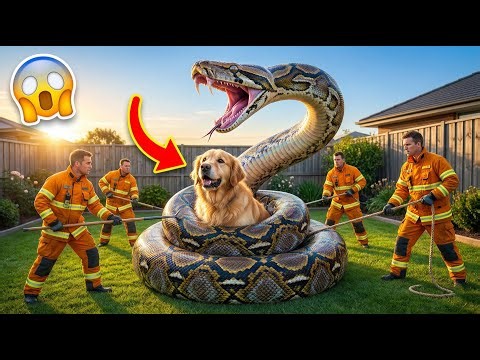 Giant Python Wraps Around Pet Dog–Rescue Team Saves Golden Retriever Full Process