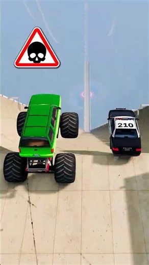 MONSTER TRUCK VS POLICE CAR 🔥 Mega Ramp Crash Stunt Race Cars Bus Games Racing Driving Game Video