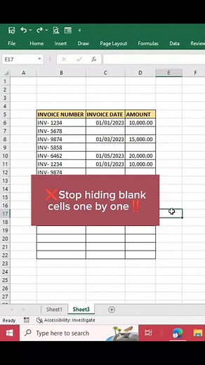 Hide multiple blank cells in just 10 seconds! Stop hiding blank cells one by one. Try this! #hide #blankcell #fypシ゚ #Quick #pro #AdvanceExcel #VBA #excel365 #msexcel #viral #exceltutorial #excel101 #excelguru #excelmaster #excelhacks #exceltips #exceltricks #exceltraining #learningexcel | EXCELlent Choice - Excel Tips and Tricks