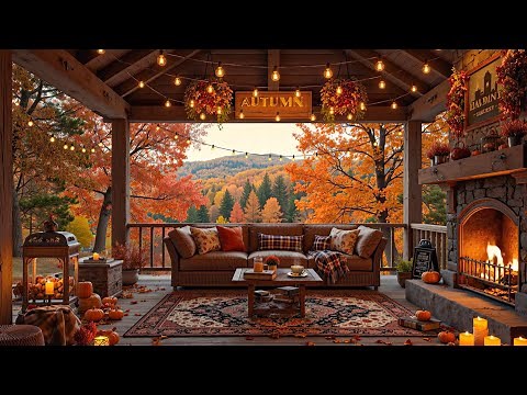 Tranquil Autumn Jazz at Cozy Cabin 🍂 Gentle Jazz, Warm Fireplace Glow & Fall Forest Ambience to Work