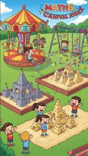 Playground #maths carnival zone, carousel painted with times tables, swing set with angle.