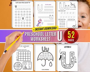 Letter U Worksheets Preschool Letters of Week Pre-k Activity Tracing Crafts Uppercase Letter Recognition Lowercase U Learn to Write Pdf - Etsy