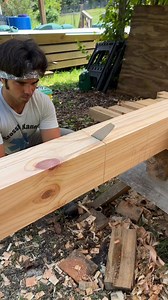 Works like a charm. Making square hand cuts is easy when you know how to use the pulling corners technique. Traditional techniques like this are what we teach our timber framing class students. We only have about three spots left for the entire rest of the year, so sign up now if you don't want to wait until 2026! #timberframe #timberframing #woodworking #woodwork #woodworker #carpentry #carpentrytips | Appalachian Wood Homestead