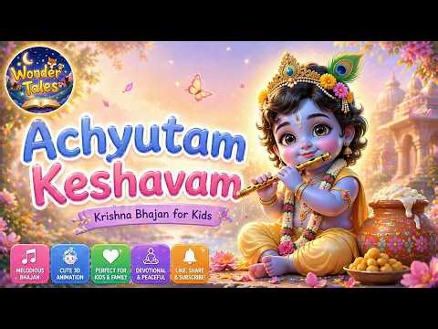 Achyutam Keshavam Krishna Damodaram | Baby Krishna Bhajan for Kids | Hindi Devotional Animated Song