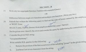 SECTION - BWrite any two aggregate functions. Explain with ex... | Filo
